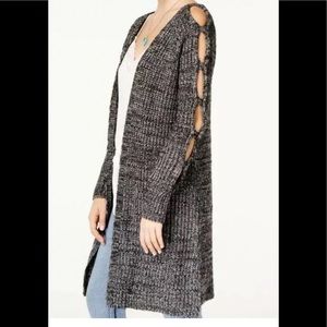 Ohmg long open front cardigan sweater black grey S